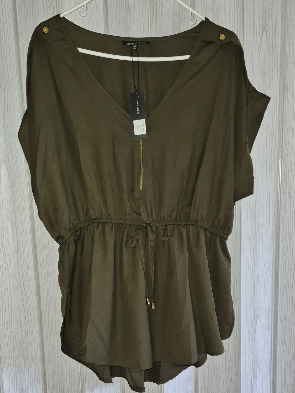 New Glory Olive Drawstring V-Neck Women’s Blouse